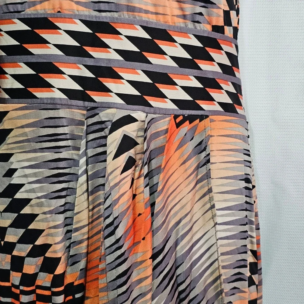 BCBGMAXAZRIA Halter‎ Deep V-Neck Dress Aztec Geo Stretch Orange Navy XS NWT